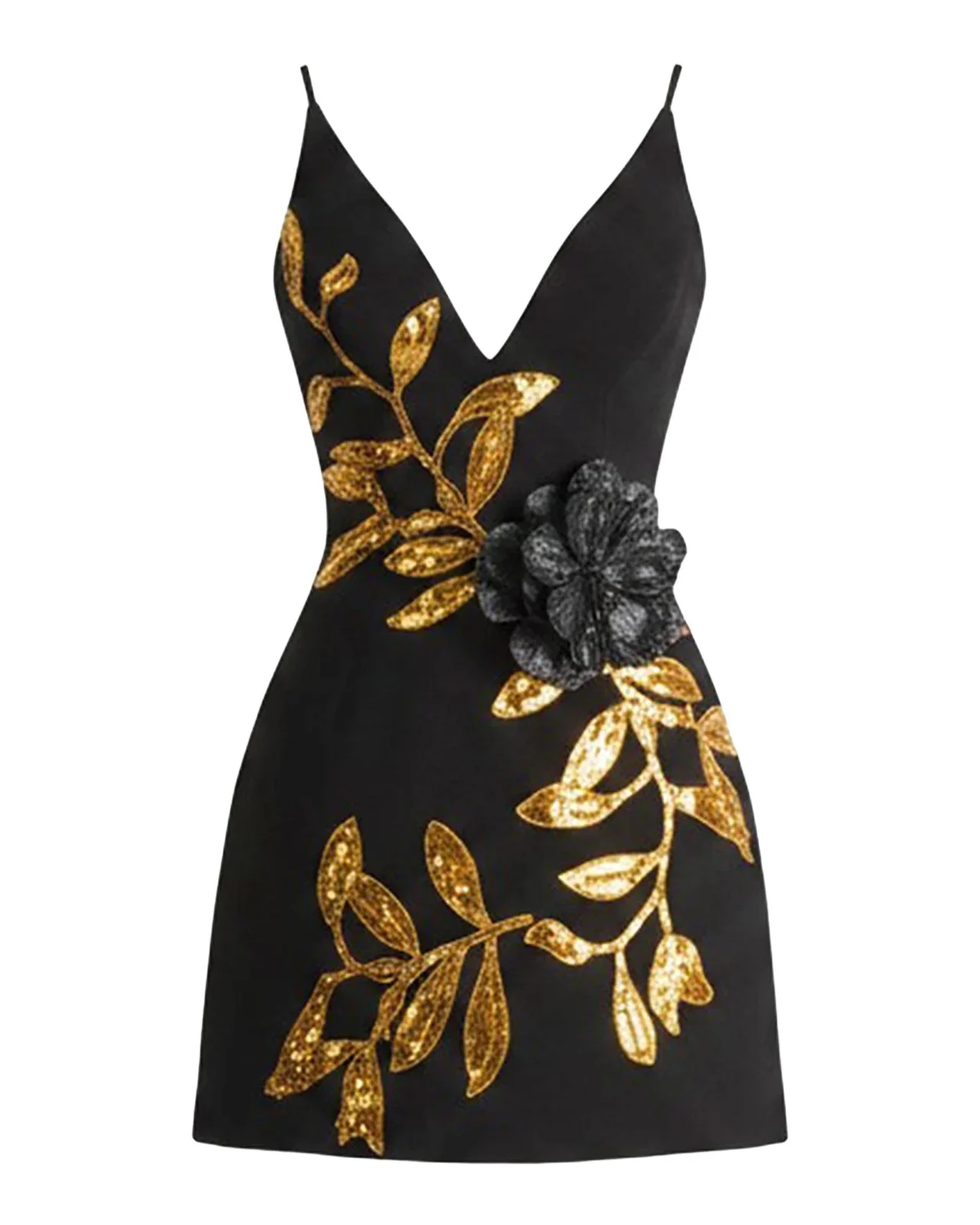 Domenique Sequin Floral Plunging Mini Dress Domenique Sequin Floral Plunging Mini Dress