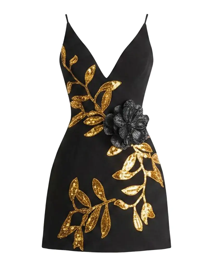 HELSI Domenique Sequin Floral Plunging Mini Dress