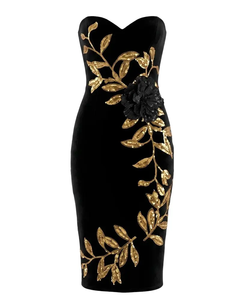 HELSI Chiara Strapless Sequin Vine Midi Dress