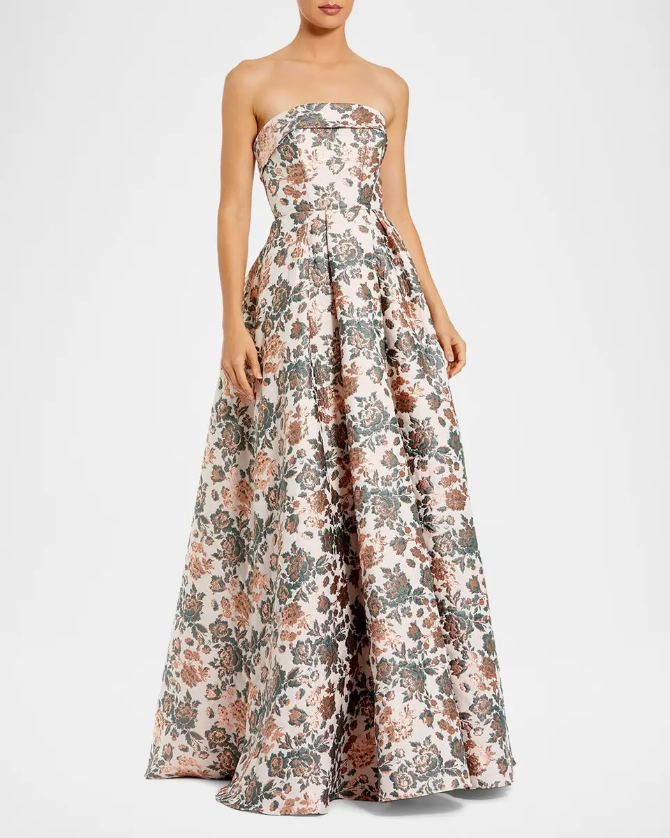 Mac Duggal Petite Floral Brocade Strapless A-Line Gown | Thumbnail 2 Mac Duggal Petite Floral Brocade Strapless A-Line Gown | Thumbnail 2