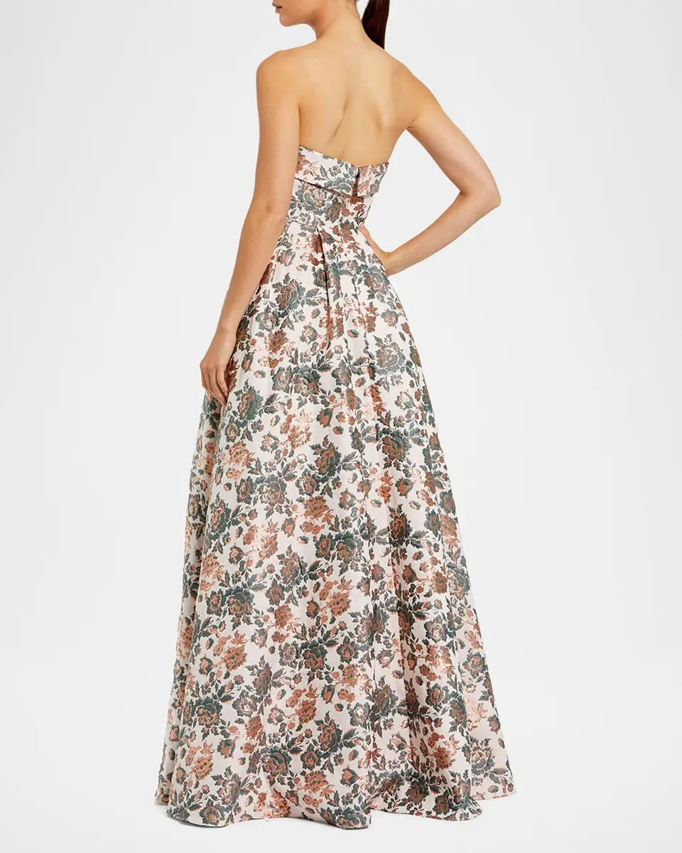 Mac Duggal Petite Floral Brocade Strapless A-Line Gown | Thumbnail 3 Mac Duggal Petite Floral Brocade Strapless A-Line Gown | Thumbnail 3