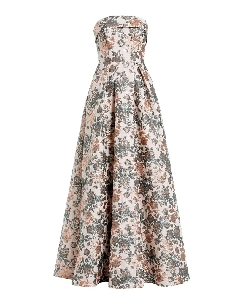 Mac Duggal Petite Floral Brocade Strapless A-Line Gown