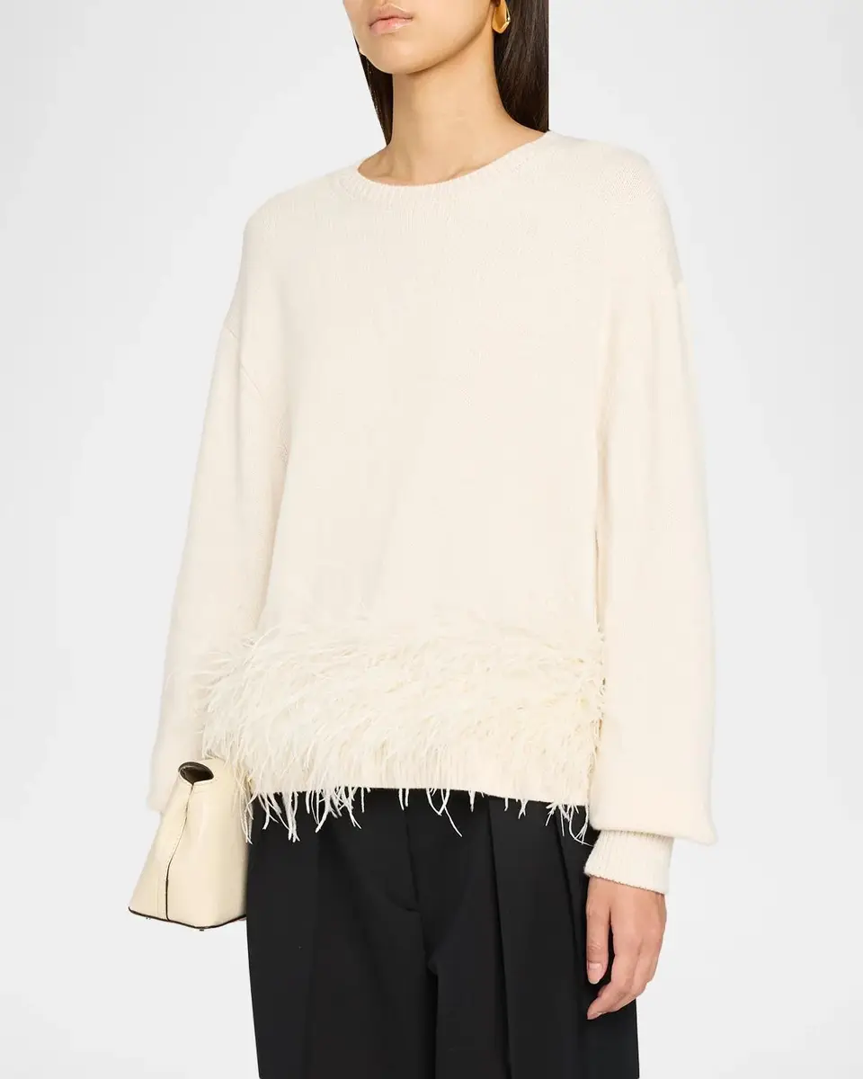 Ramy Brook Mara Feather-Trim Crewneck Sweater | Thumbnail 3 Ramy Brook Mara Feather-Trim Crewneck Sweater | Thumbnail 3