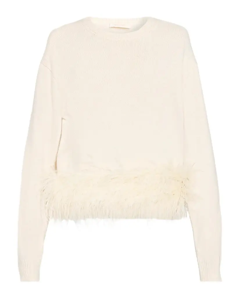 Ramy Brook Mara Feather-Trim Crewneck Sweater