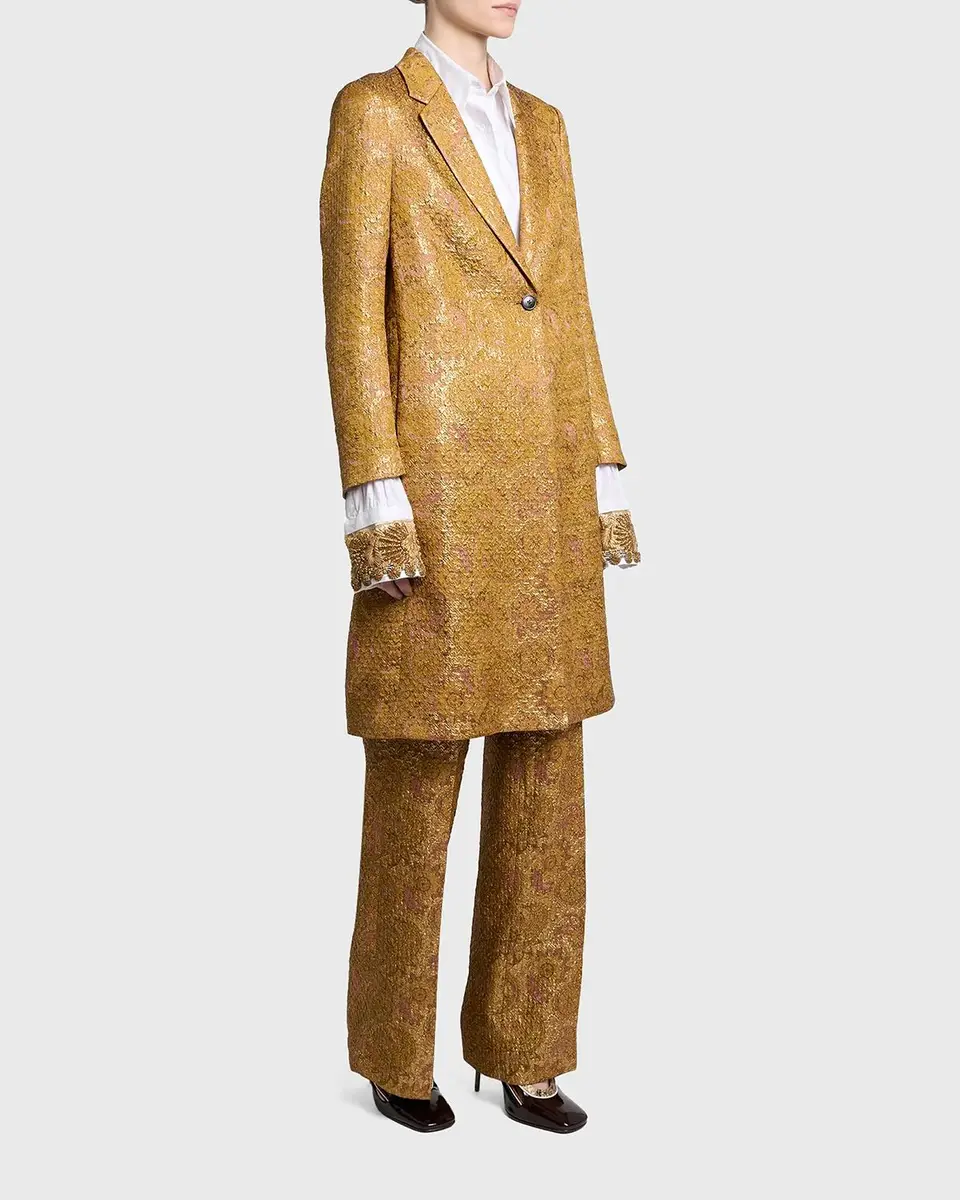 Dries Van Noten Metallic Paisley Jacquard Single-Breasted Long Coat | Thumbnail 4 Dries Van Noten Metallic Paisley Jacquard Single-Breasted Long Coat | Thumbnail 4