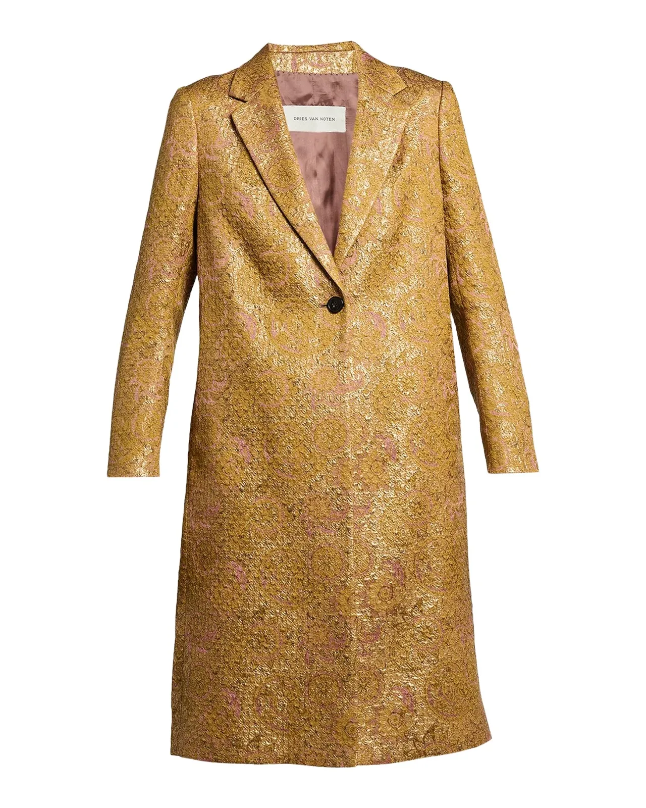 Metallic Paisley Jacquard Single-Breasted Long Coat Metallic Paisley Jacquard Single-Breasted Long Coat