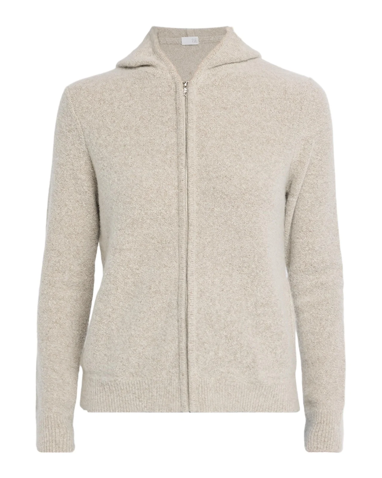 Cashmere Boucle Hooded Zip-Front Cardigan
