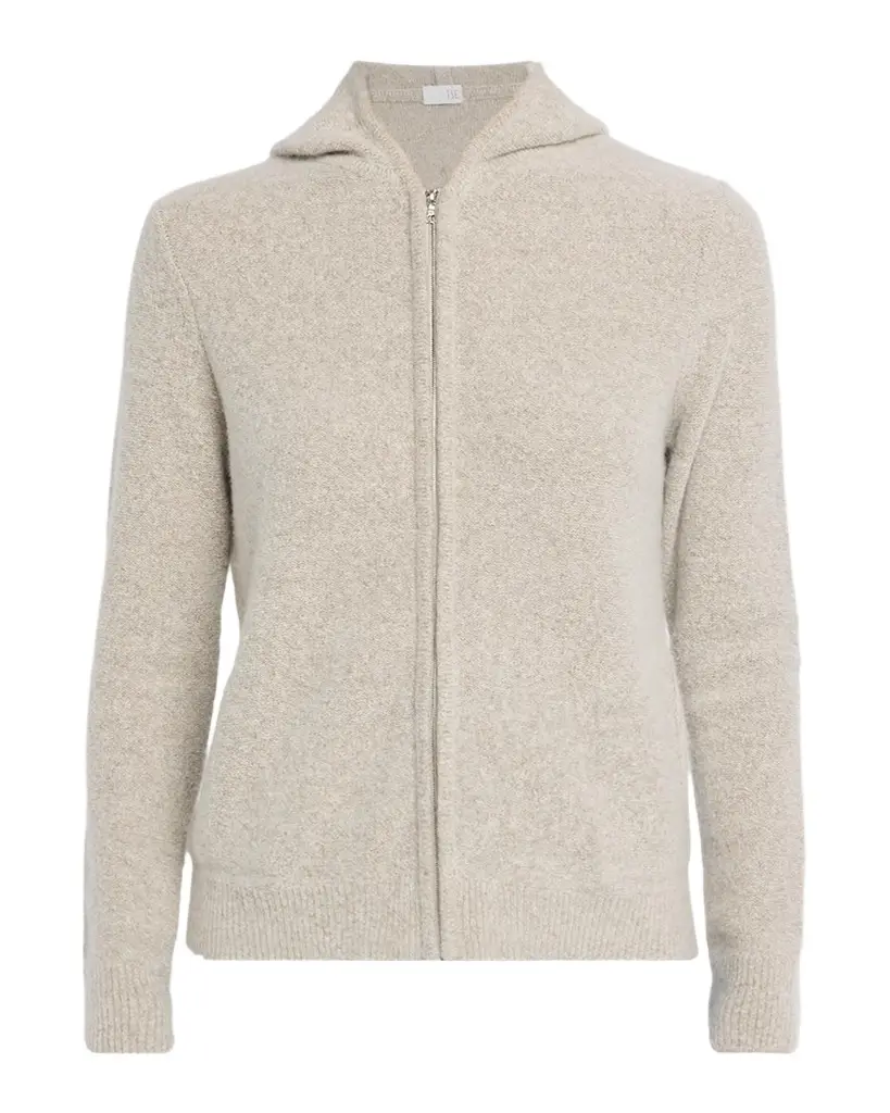 Cashmere Boucle Hooded Zip-Front Cardigan Cashmere Boucle Hooded Zip-Front Cardigan