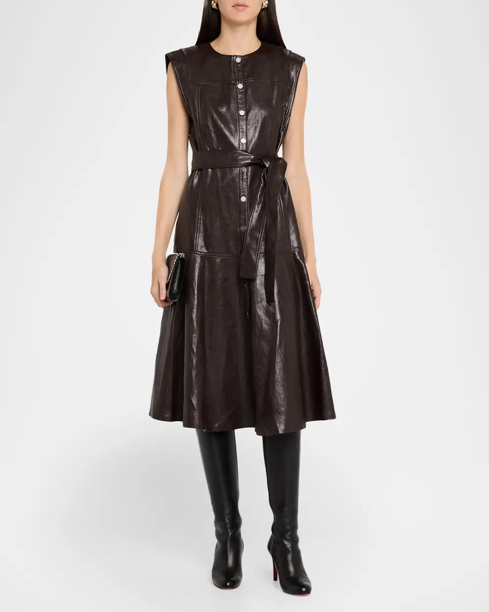 Kobi Halperin Brenda Faux-Leather Tie-Waist Midi Dress | Thumbnail 2