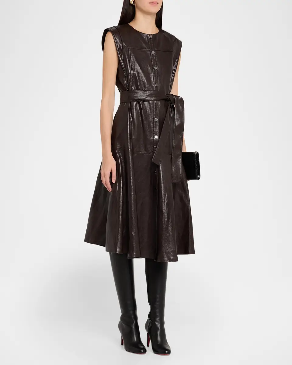 Kobi Halperin Brenda Faux-Leather Tie-Waist Midi Dress | Thumbnail 4