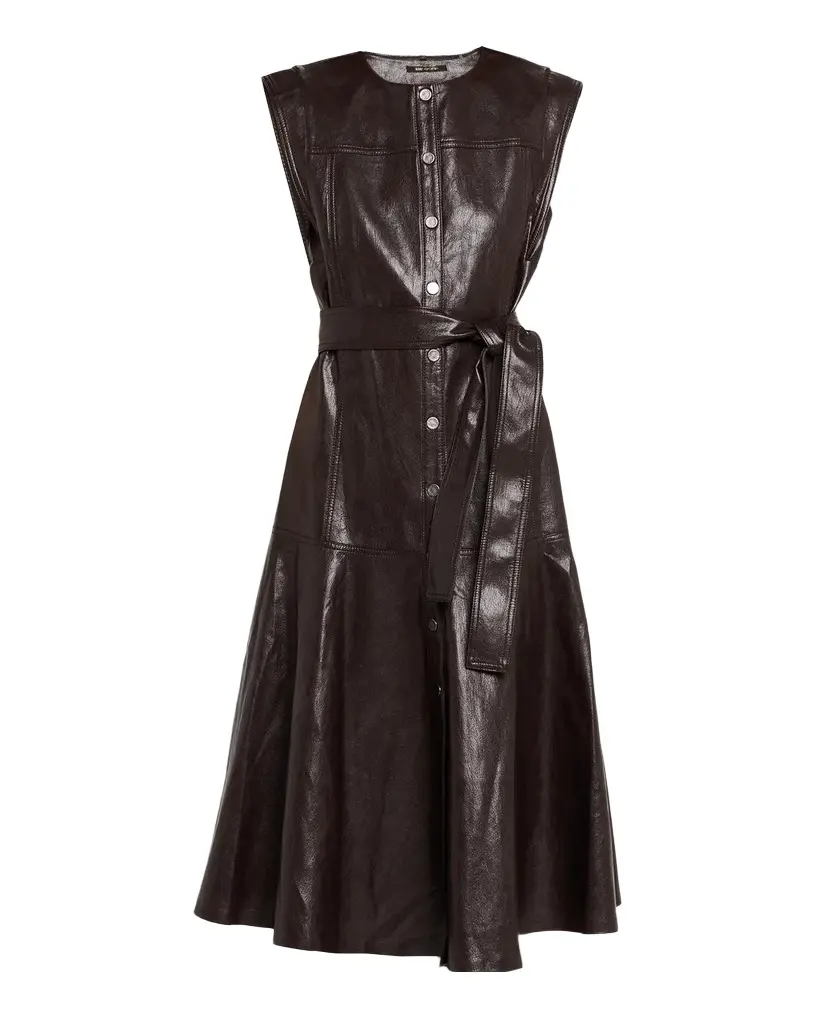 Kobi Halperin Brenda Faux-Leather Tie-Waist Midi Dress