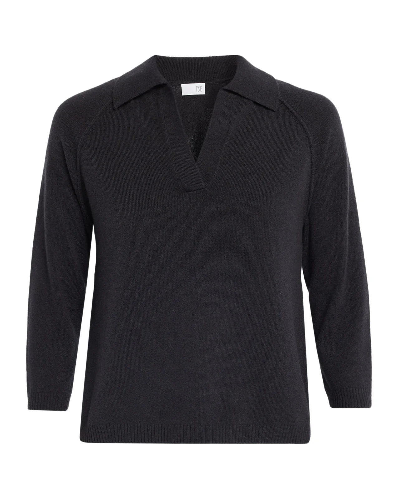Cashmere 3/4-Sleeve Polo Sweater Cashmere 3/4-Sleeve Polo Sweater