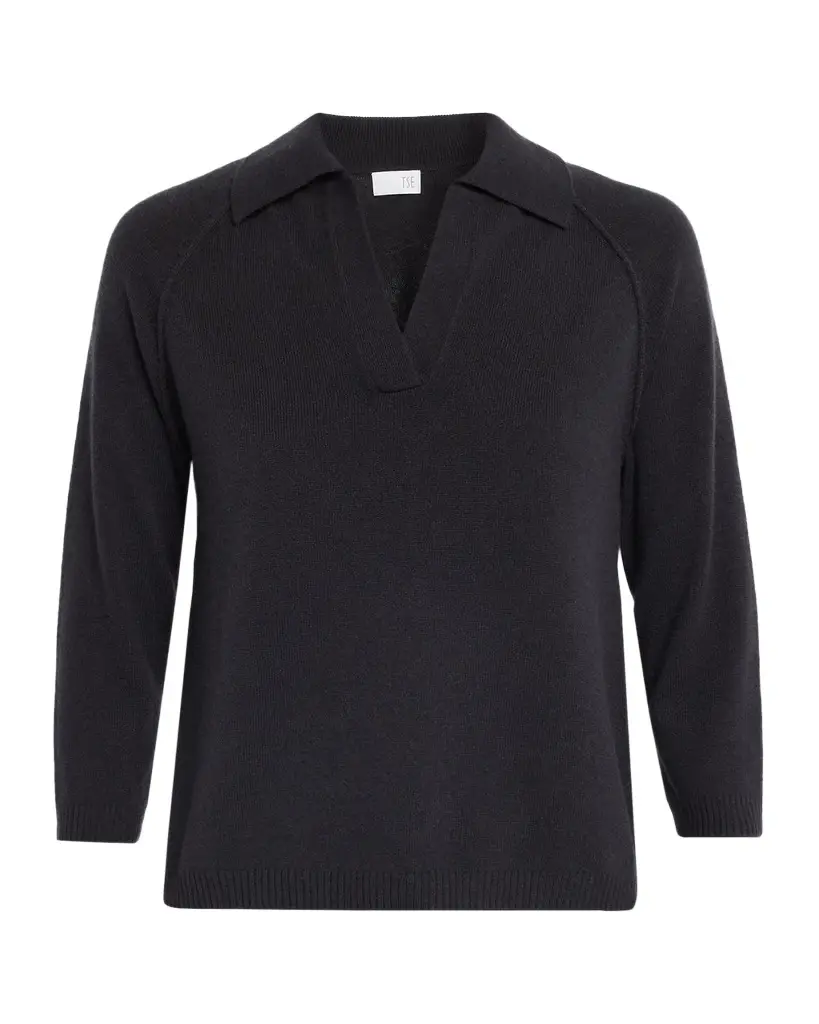 TSE Cashmere Cashmere 3/4-Sleeve Polo Sweater