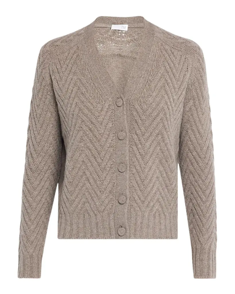 TSE Cashmere Cashmere Chevron-Stitch Cardigan