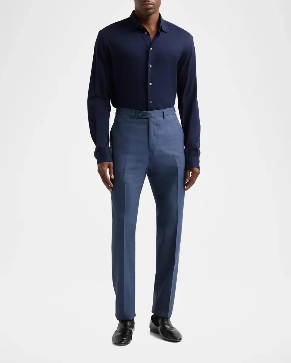 Emporio Armani Men's Textured Wool Straight-Leg Trousers | Thumbnail 2 Emporio Armani Men's Textured Wool Straight-Leg Trousers | Thumbnail 2