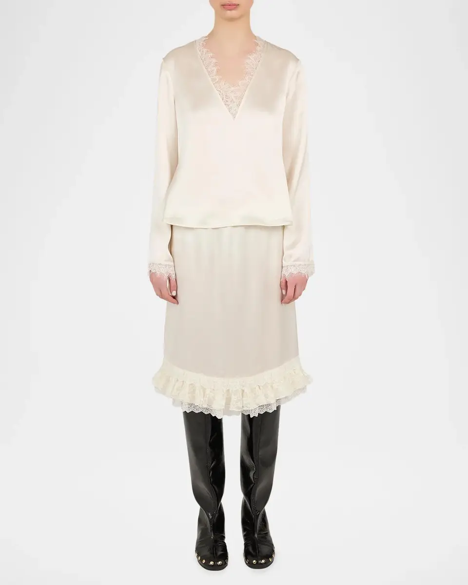 Ganni Fluid Satin Knee-Length Frill Skirt | Thumbnail 2