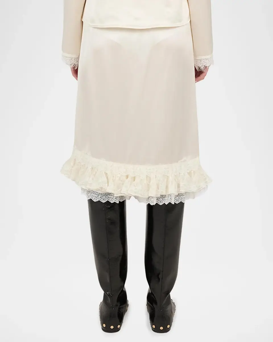 Ganni Fluid Satin Knee-Length Frill Skirt | Thumbnail 3