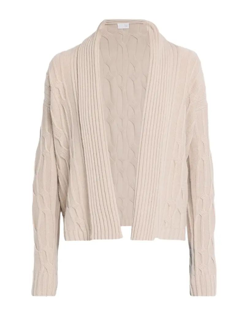 TSE Cashmere Shawl-Collar Cable-Knit Cardigan