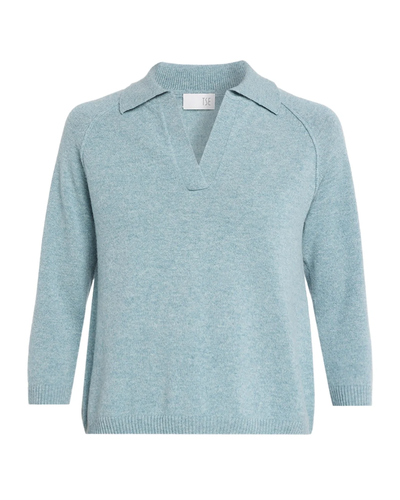 Cashmere 3/4-Sleeve Polo Sweater Cashmere 3/4-Sleeve Polo Sweater