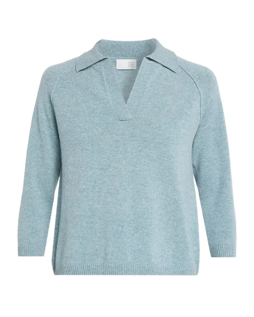 TSE Cashmere Cashmere 3/4-Sleeve Polo Sweater