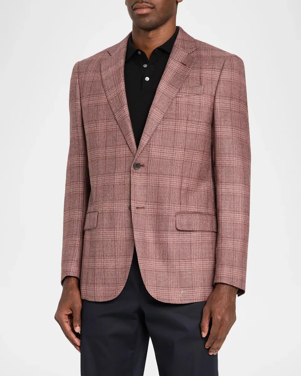 Emporio Armani Men's Wool and Silk Plaid Single-Breasted Sport Coat | Thumbnail 4 Emporio Armani Men's Wool and Silk Plaid Single-Breasted Sport Coat | Thumbnail 4