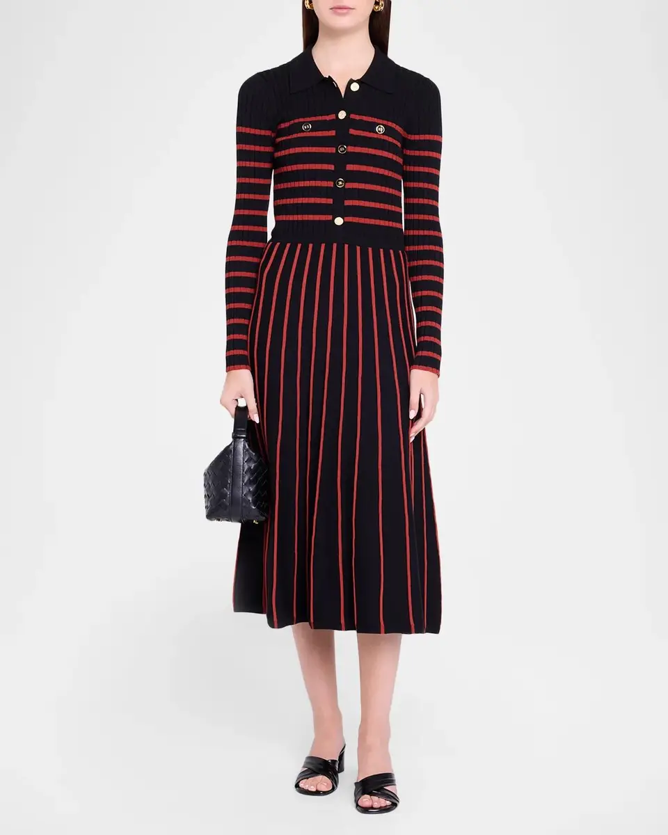 Elie Tahari Elodie Striped Rib-Knit Midi Shirtdress | Thumbnail 2 Elie Tahari Elodie Striped Rib-Knit Midi Shirtdress | Thumbnail 2