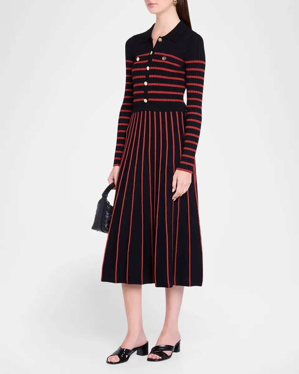 Elie Tahari Elodie Striped Rib-Knit Midi Shirtdress | Thumbnail 4 Elie Tahari Elodie Striped Rib-Knit Midi Shirtdress | Thumbnail 4