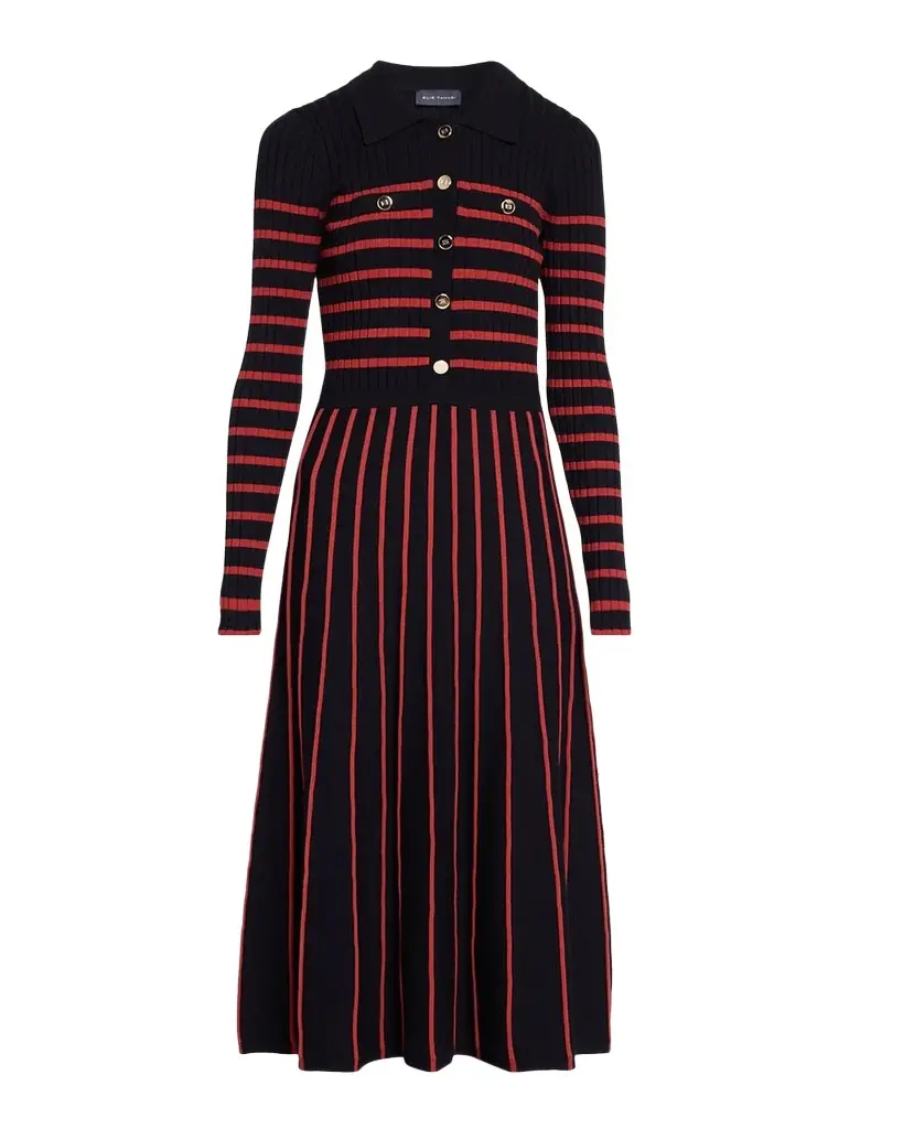 Elodie Striped Rib-Knit Midi Shirtdress Elodie Striped Rib-Knit Midi Shirtdress