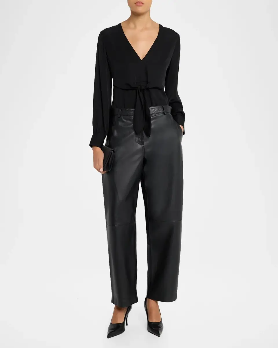 Milly Noa Stretch-Silk Tie V-Neck Top | Thumbnail 2