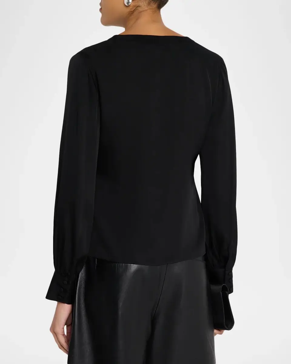 Milly Noa Stretch-Silk Tie V-Neck Top | Thumbnail 3