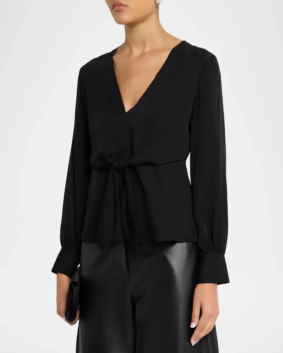 Milly Noa Stretch-Silk Tie V-Neck Top | Thumbnail 4