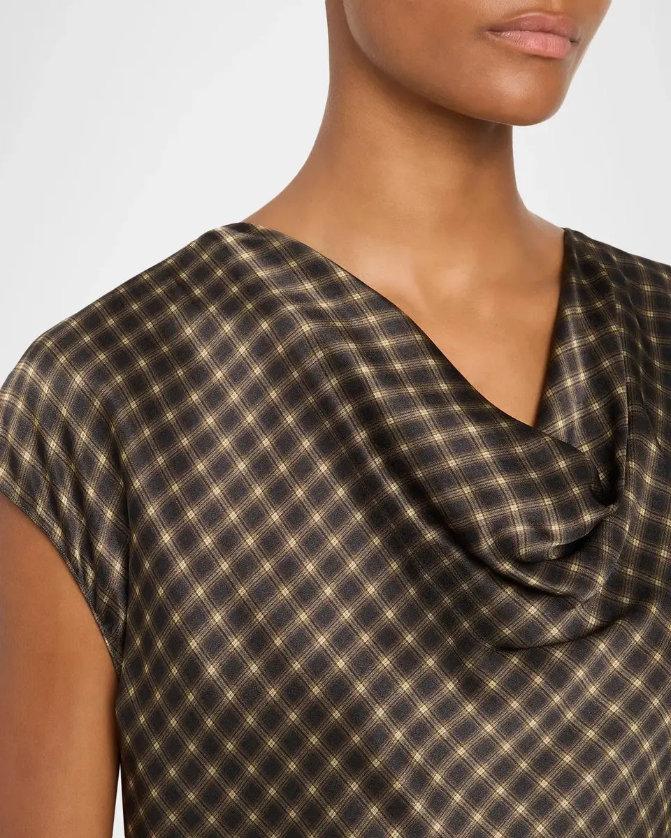 Vince Ombré Plaid Silk Satin Cowl-Neck Blouse | Thumbnail 5 Vince Ombré Plaid Silk Satin Cowl-Neck Blouse | Thumbnail 5