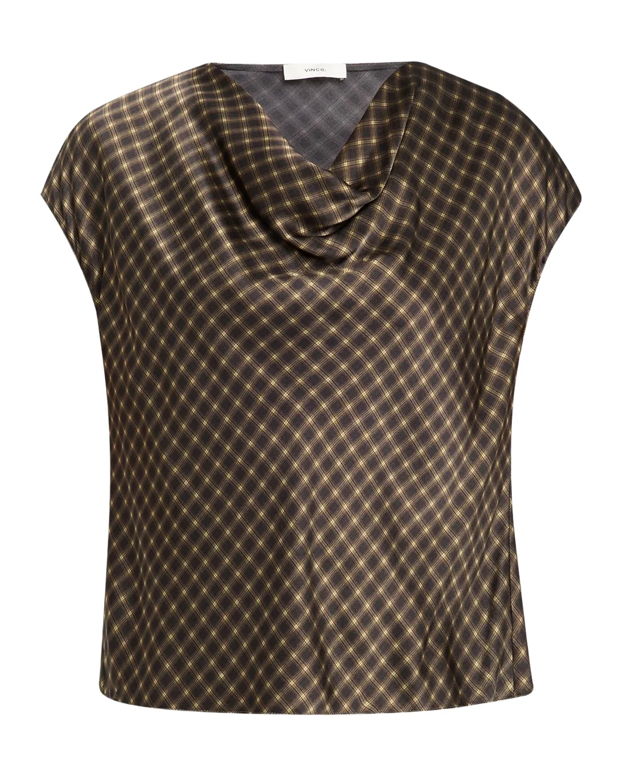 Vince Ombré Plaid Silk Satin Cowl-Neck Blouse