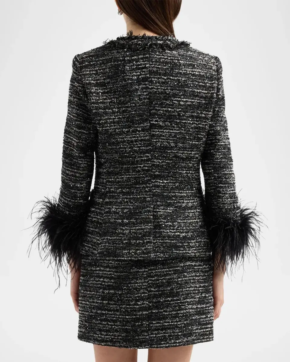 Ungaro Adley Ostrich Feather-Trim Tweed Jacket | Thumbnail 3 Ungaro Adley Ostrich Feather-Trim Tweed Jacket | Thumbnail 3