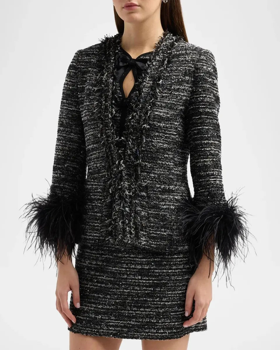 Ungaro Adley Ostrich Feather-Trim Tweed Jacket | Thumbnail 4 Ungaro Adley Ostrich Feather-Trim Tweed Jacket | Thumbnail 4