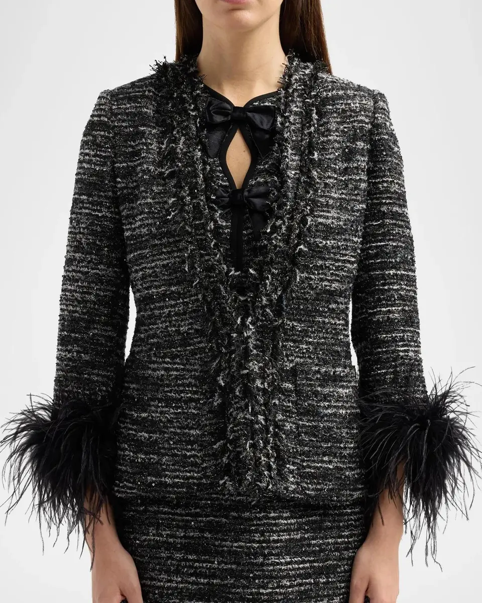 Ungaro Adley Ostrich Feather-Trim Tweed Jacket | Thumbnail 5 Ungaro Adley Ostrich Feather-Trim Tweed Jacket | Thumbnail 5