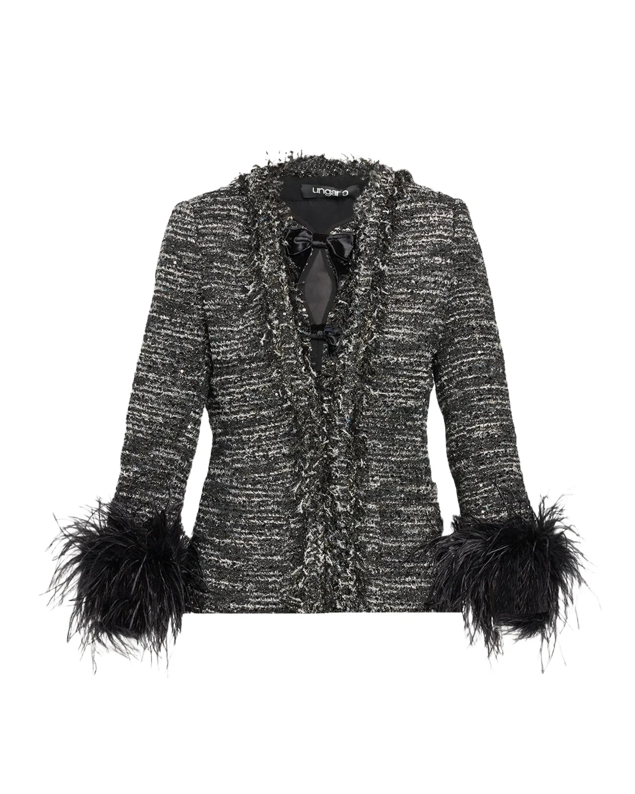 Ungaro Adley Ostrich Feather-Trim Tweed Jacket