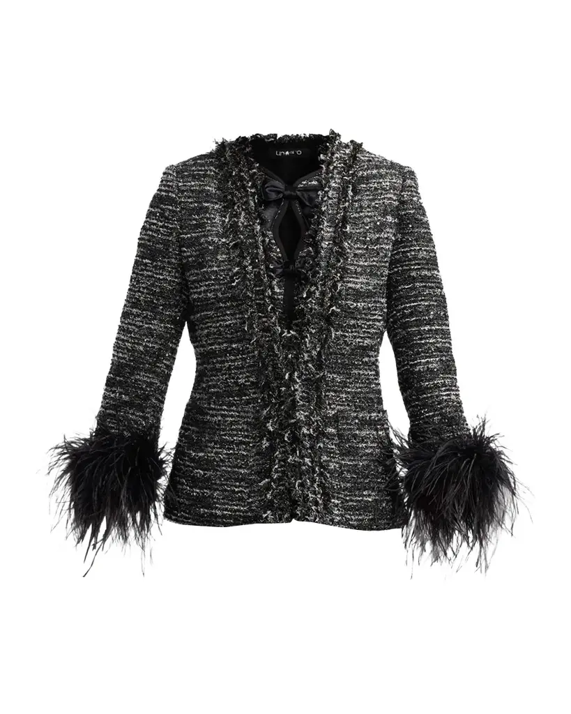 Ungaro Adley Ostrich Feather-Trim Tweed Jacket