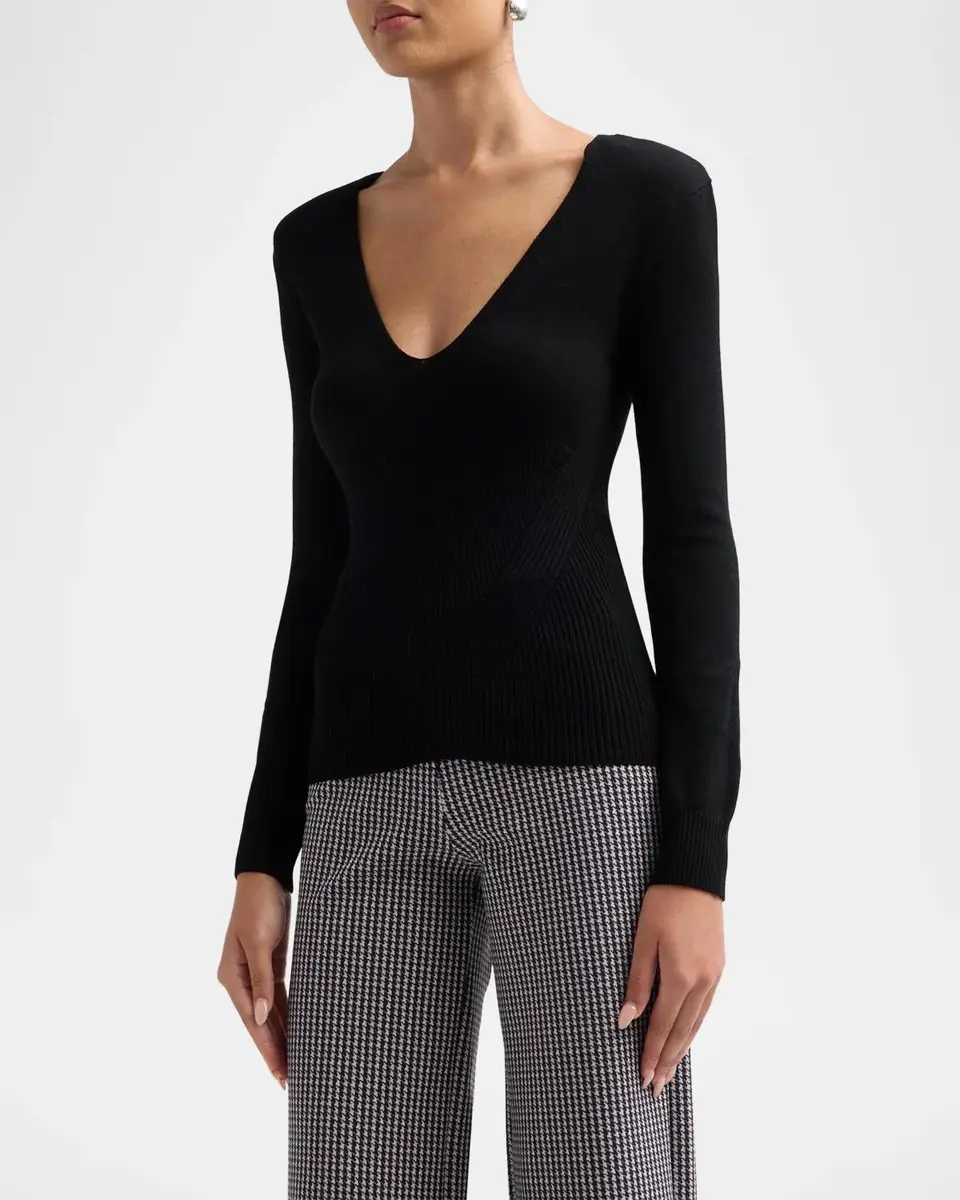 Chiara Boni La Petite Robe Neon Plunging V-Neck Sweater | Thumbnail 4 Chiara Boni La Petite Robe Neon Plunging V-Neck Sweater | Thumbnail 4