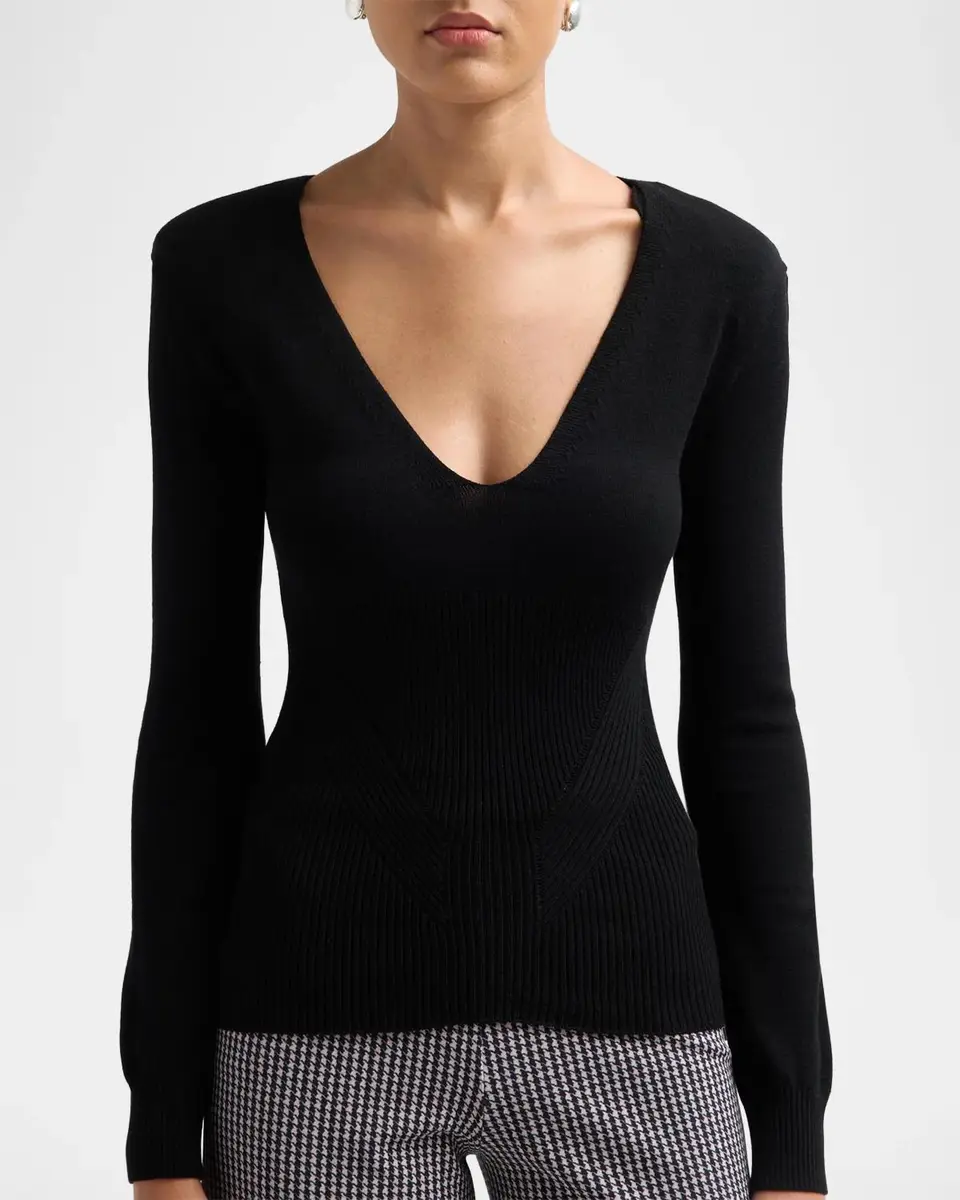 Chiara Boni La Petite Robe Neon Plunging V-Neck Sweater | Thumbnail 5 Chiara Boni La Petite Robe Neon Plunging V-Neck Sweater | Thumbnail 5
