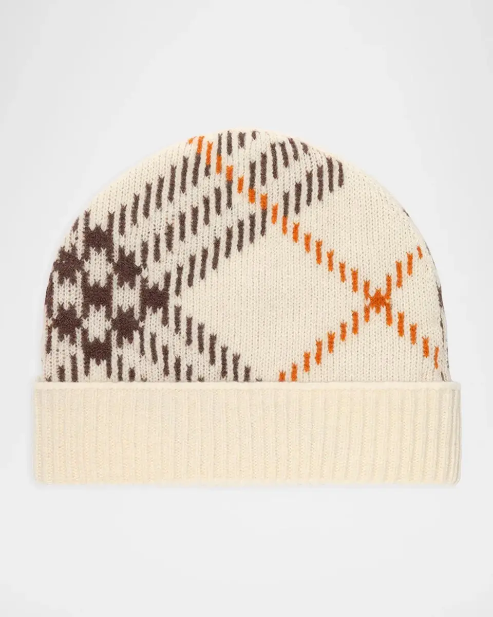 Burberry Men's Check Cashmere-Blend Beanie | Thumbnail 2