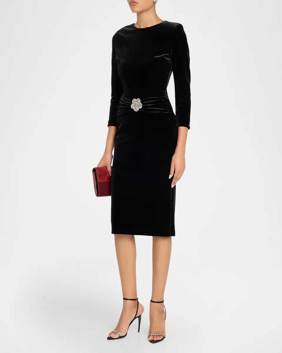 Chiara Boni La Petite Robe Yaras Embellished Velvet Bodycon Midi Dress | Thumbnail 4 Chiara Boni La Petite Robe Yaras Embellished Velvet Bodycon Midi Dress | Thumbnail 4