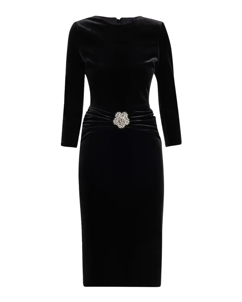 Yaras Embellished Velvet Bodycon Midi Dress Yaras Embellished Velvet Bodycon Midi Dress