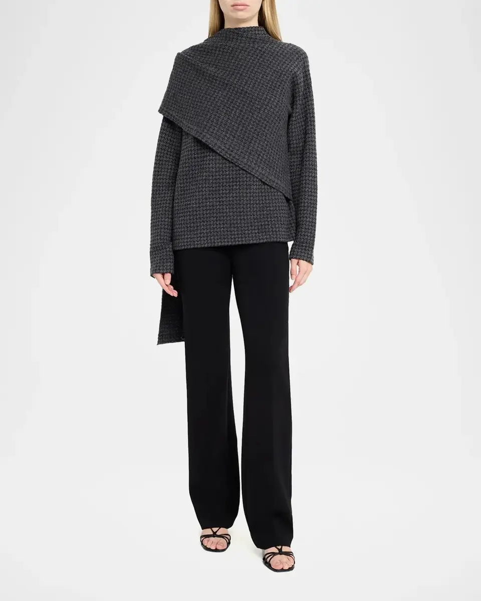 Vince Draped-Scarf Houndstooth Sweater | Thumbnail 2