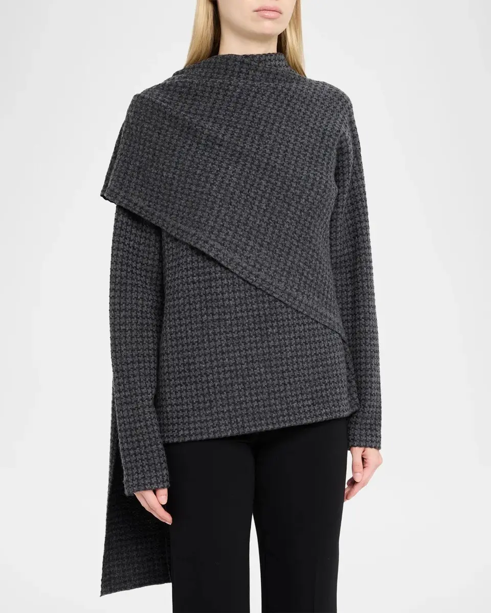 Vince Draped-Scarf Houndstooth Sweater | Thumbnail 4