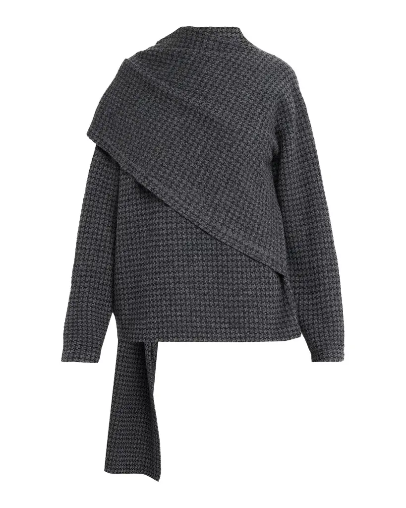 Draped-Scarf Houndstooth Sweater Draped-Scarf Houndstooth Sweater