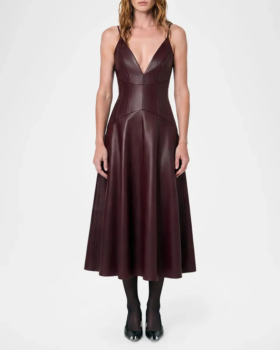 NICHOLAS Nora Faux-Leather Plunge Neck Midi Dress | Thumbnail 2 NICHOLAS Nora Faux-Leather Plunge Neck Midi Dress | Thumbnail 2
