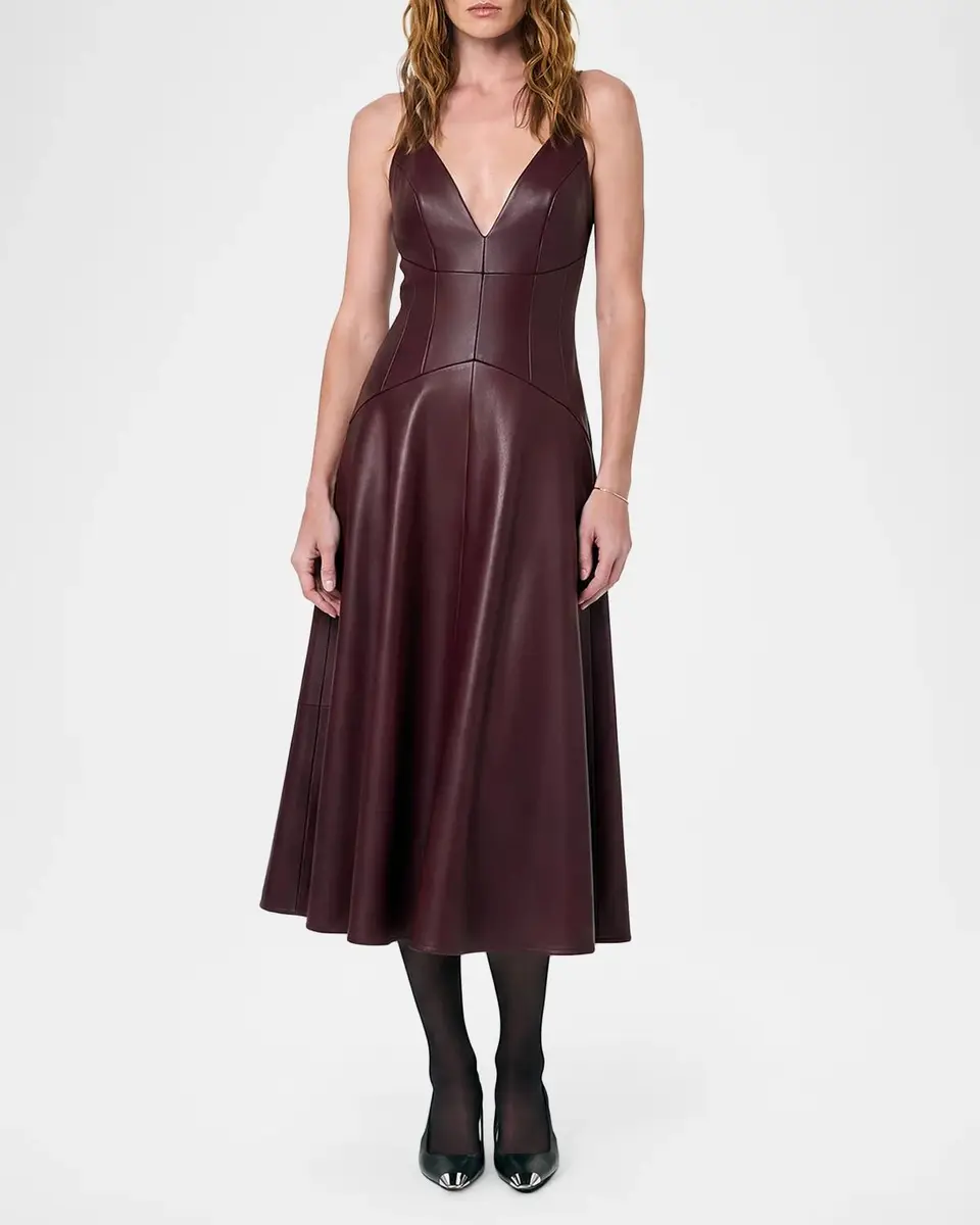 NICHOLAS Nora Faux-Leather Plunge Neck Midi Dress | Thumbnail 4 NICHOLAS Nora Faux-Leather Plunge Neck Midi Dress | Thumbnail 4