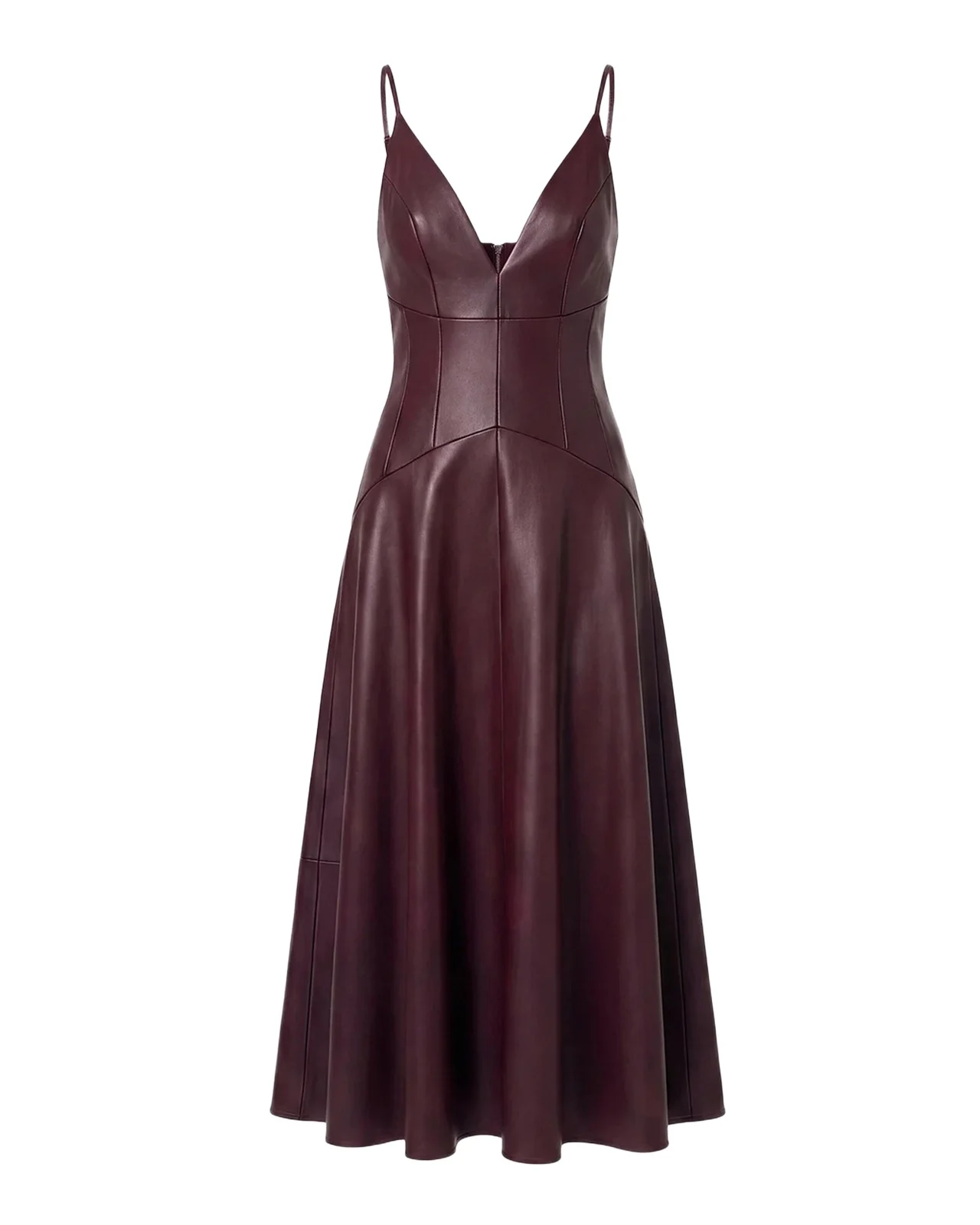 NICHOLAS Nora Faux-Leather Plunge Neck Midi Dress