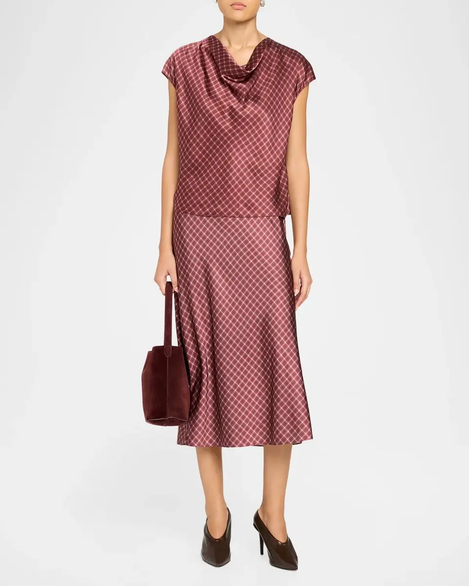 Vince Ombré Plaid Silk Satin Cowl-Neck Blouse | Thumbnail 2 Vince Ombré Plaid Silk Satin Cowl-Neck Blouse | Thumbnail 2